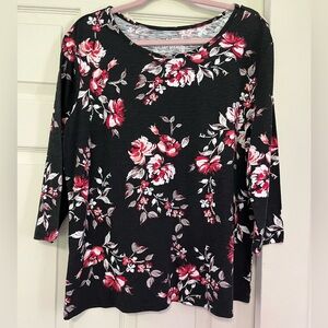 Como Vintage "The Perfect Tee" Black with Floral Print
